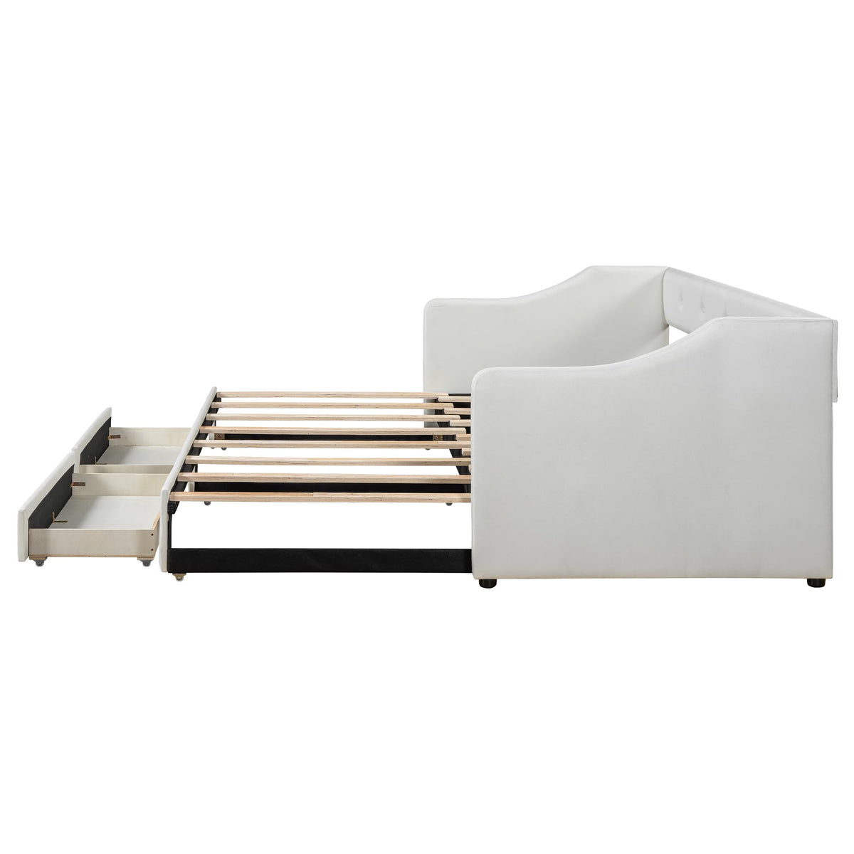 Beige Upholstered Daybed with Trundle and Storage Drawers Y420