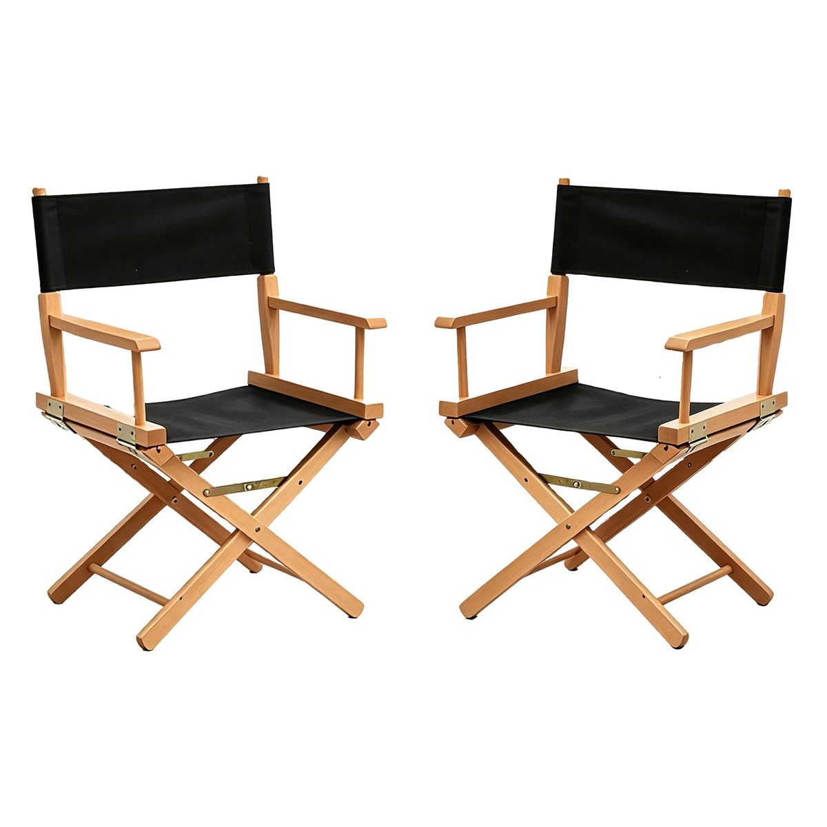2 PCS Black Solid Wood Folding Director Chairs with Armrests E950