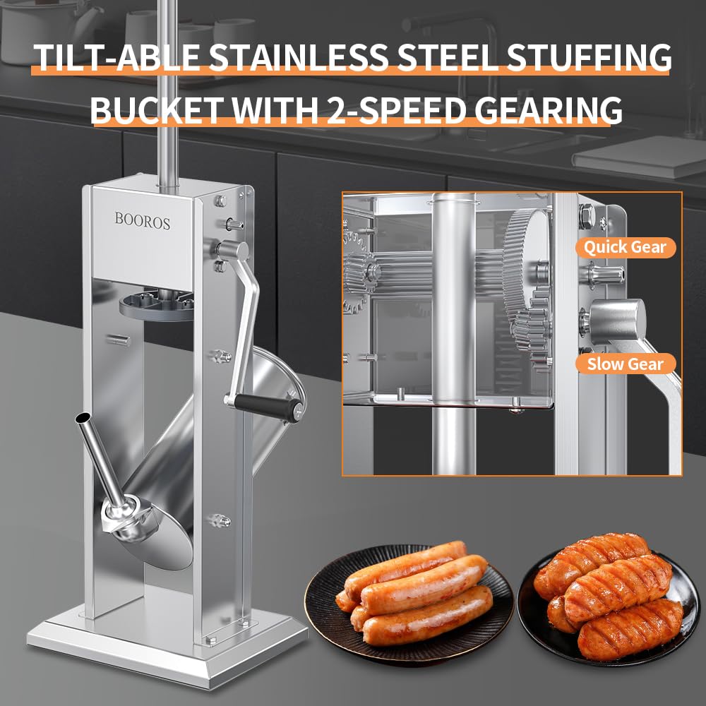 Manual Sausage Stuffer, 11Lbs/5L Meat Stuffer, 4 Stuffing Tubes I7393