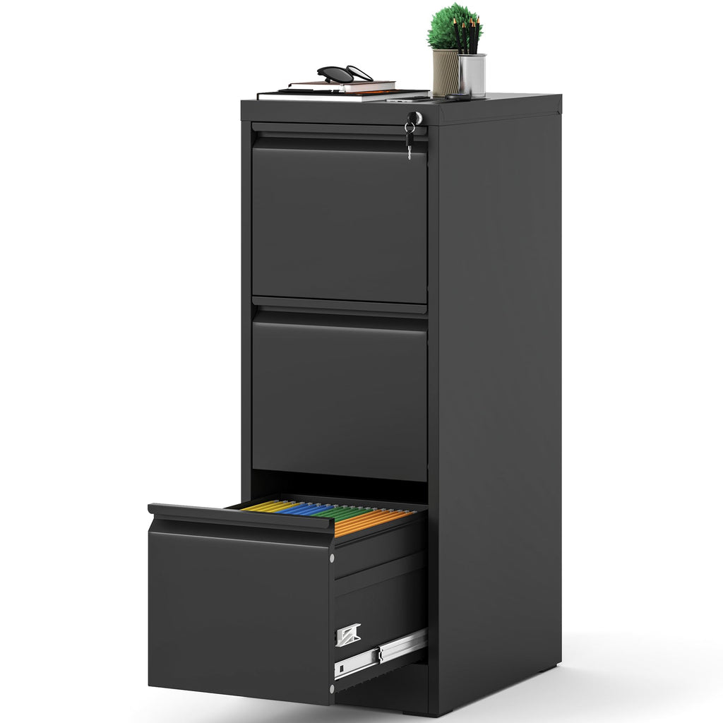 3 Drawer Black Metal File Cabinet with Lock I903