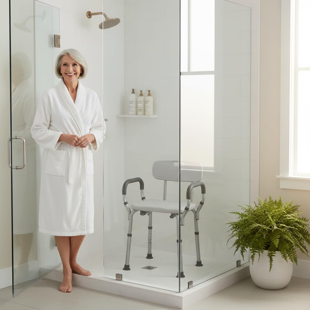Bath Seat with Removable Arms & Back, 300 lb Capacity, Adjustable Height Q63337