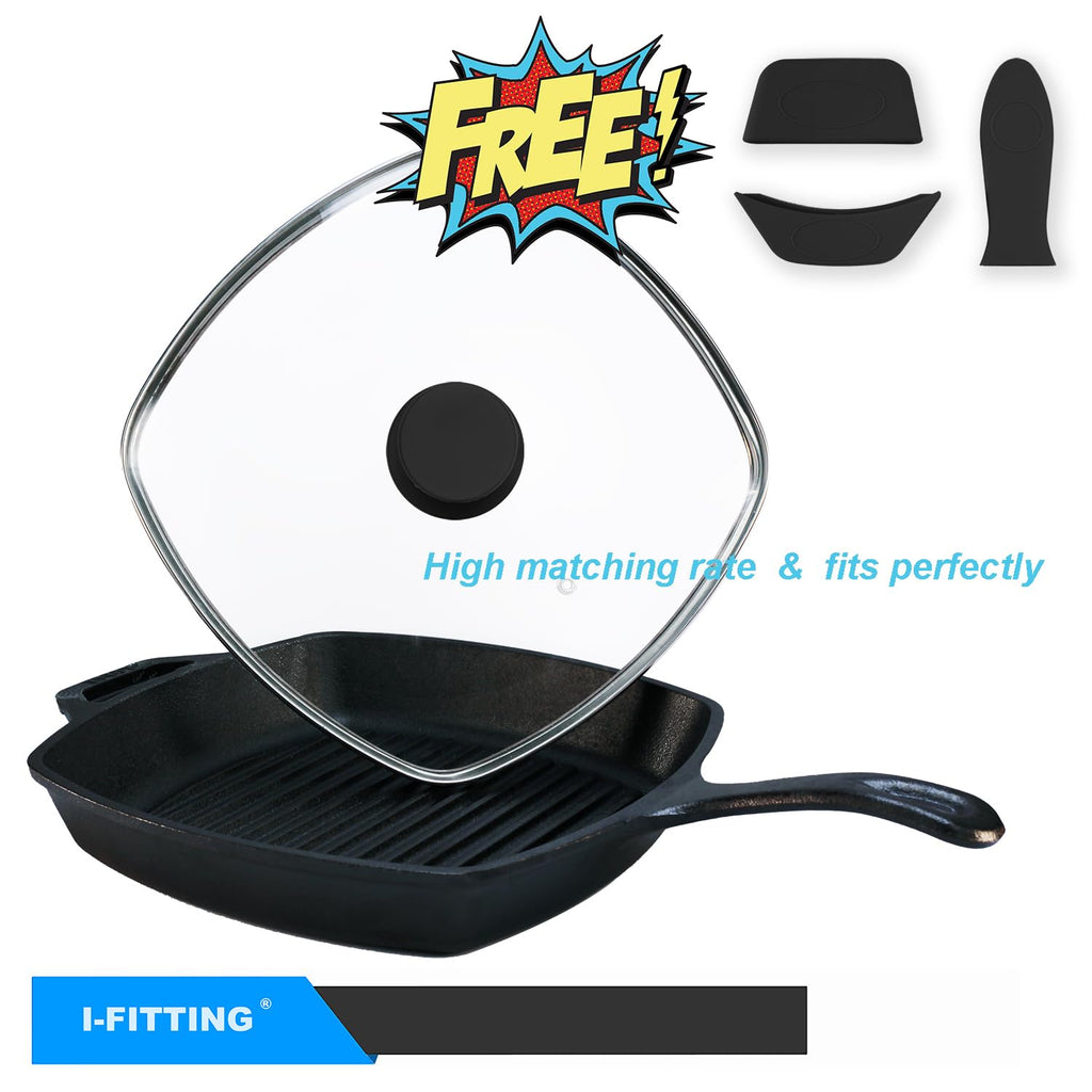 10.5 Inch Vented Square Glass Lid with Silicone Knob F968483