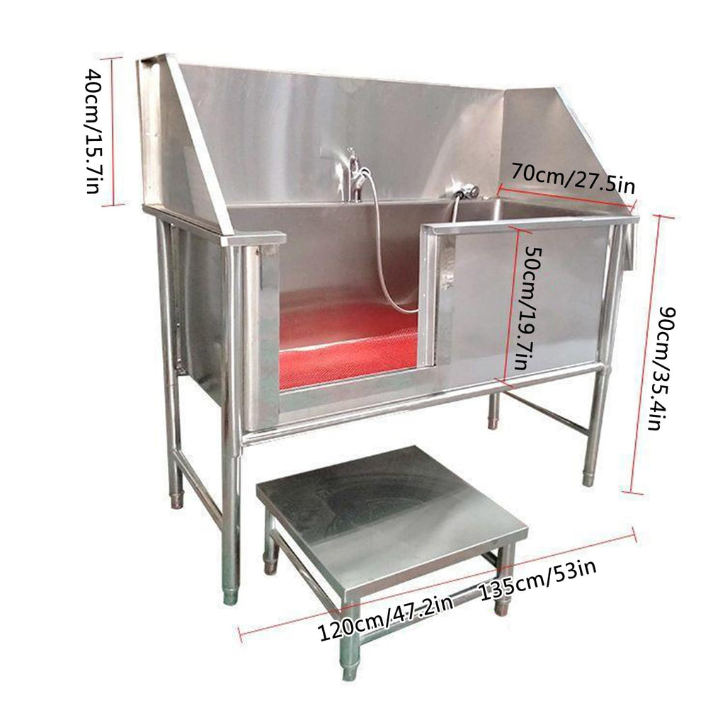 47 Inch Stainless Steel Dog Grooming Tub with Walk-in Stairs L677829