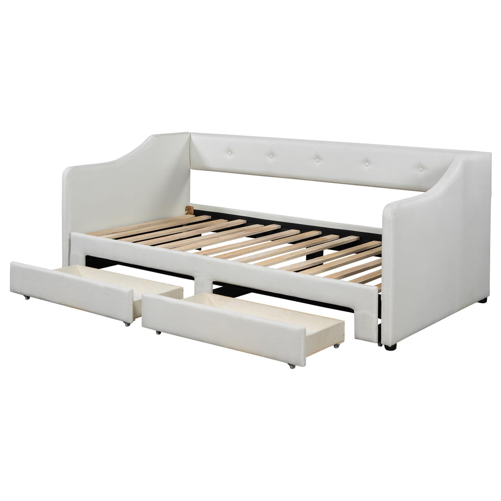 Beige Upholstered Daybed with Trundle and Storage Drawers Y420