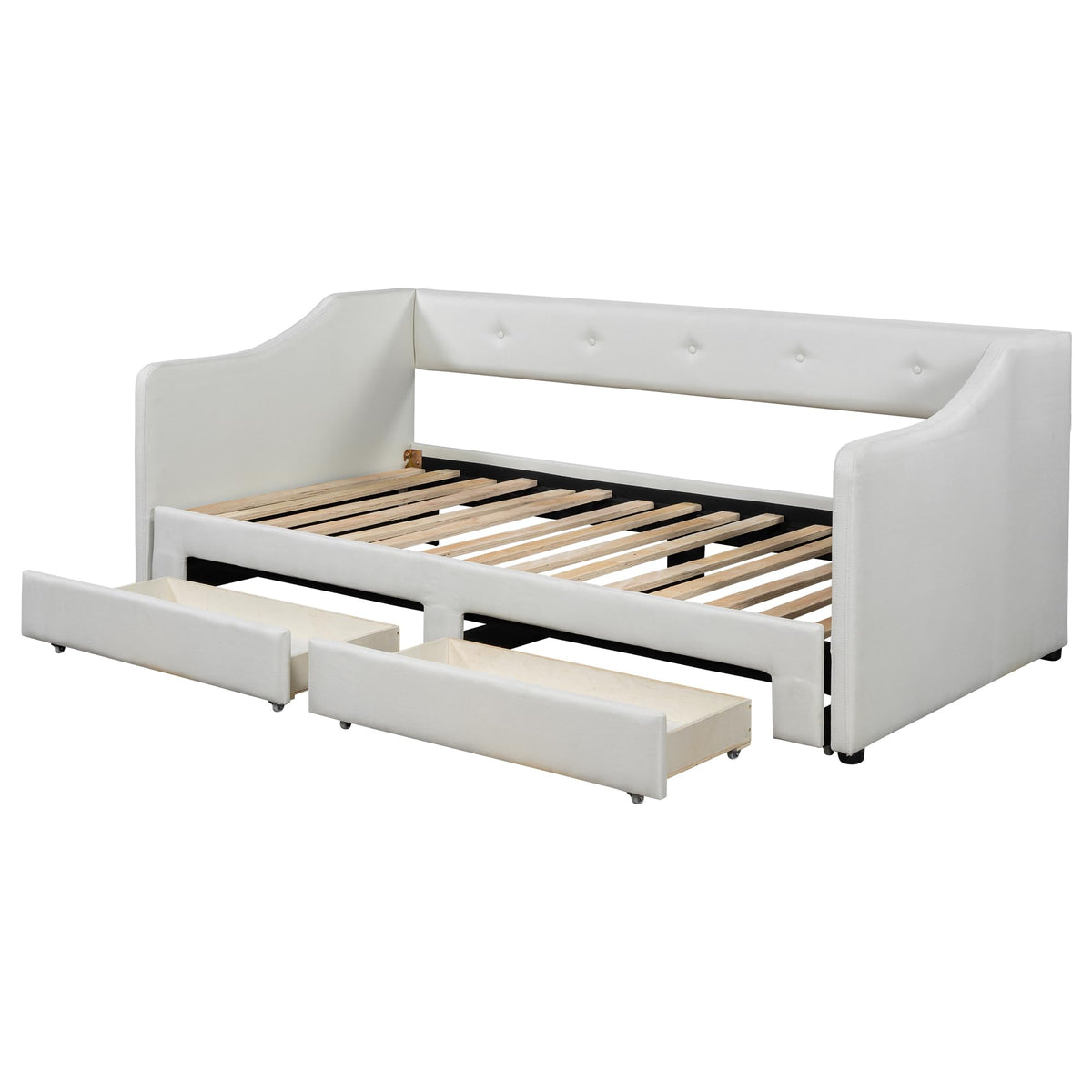 Beige Upholstered Daybed with Trundle and Storage Drawers Y420