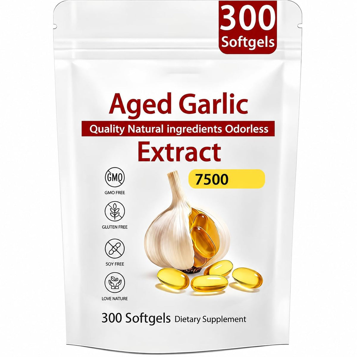 Odorless Organic Garlic Extract Capsules 300 Softgels K5312