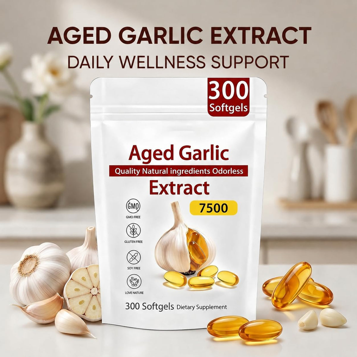 Odorless Organic Garlic Extract Capsules 300 Softgels K5312