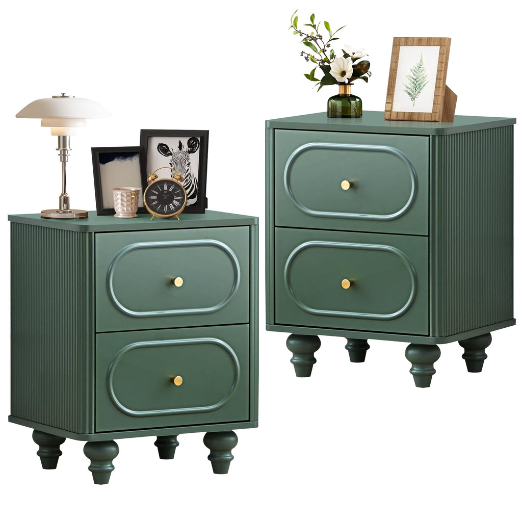 2 Drawer Fluted Nightstand Set of 2 Green K508153