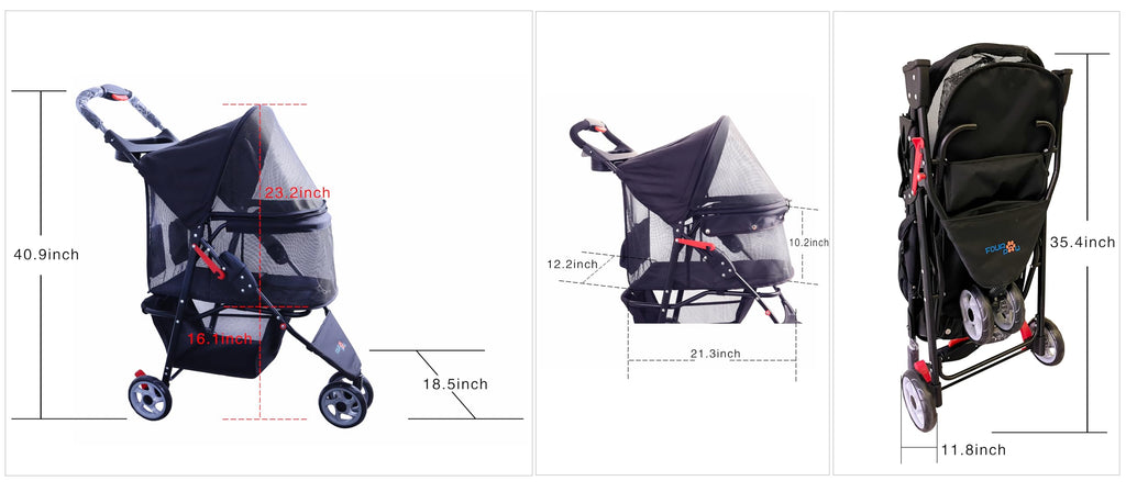 3 Wheels Pet Stroller with Storage Basket B824