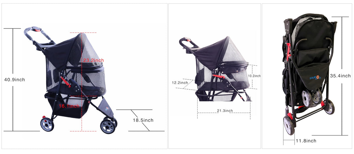 3 Wheels Pet Stroller with Storage Basket B824