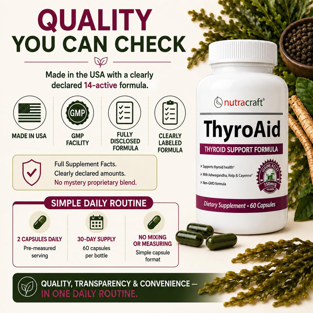 Thyroid Support with Iodine & Selenium, 60 Capsules N417026