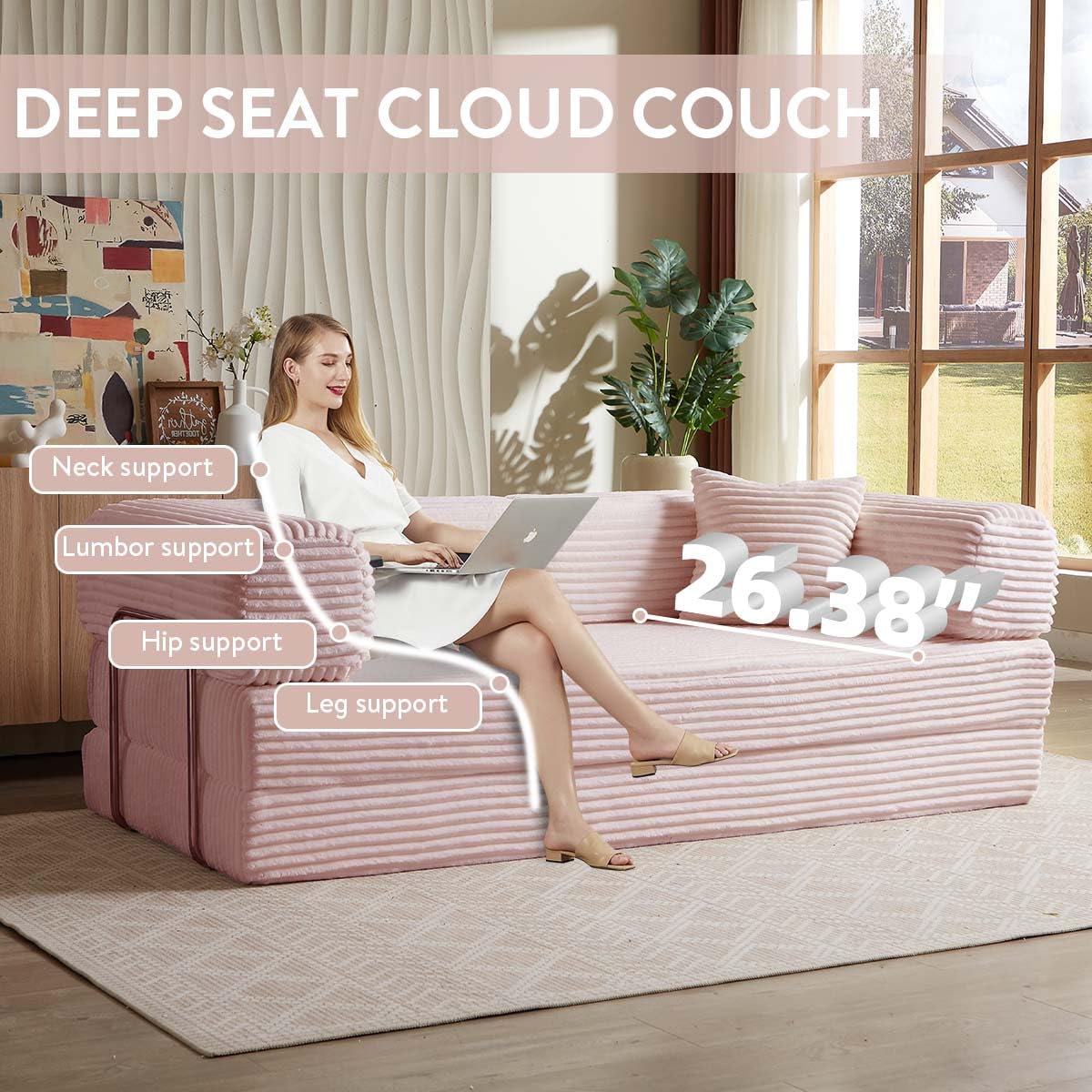 Pink 81 Inch Convertible Folding Sofa Bed B809