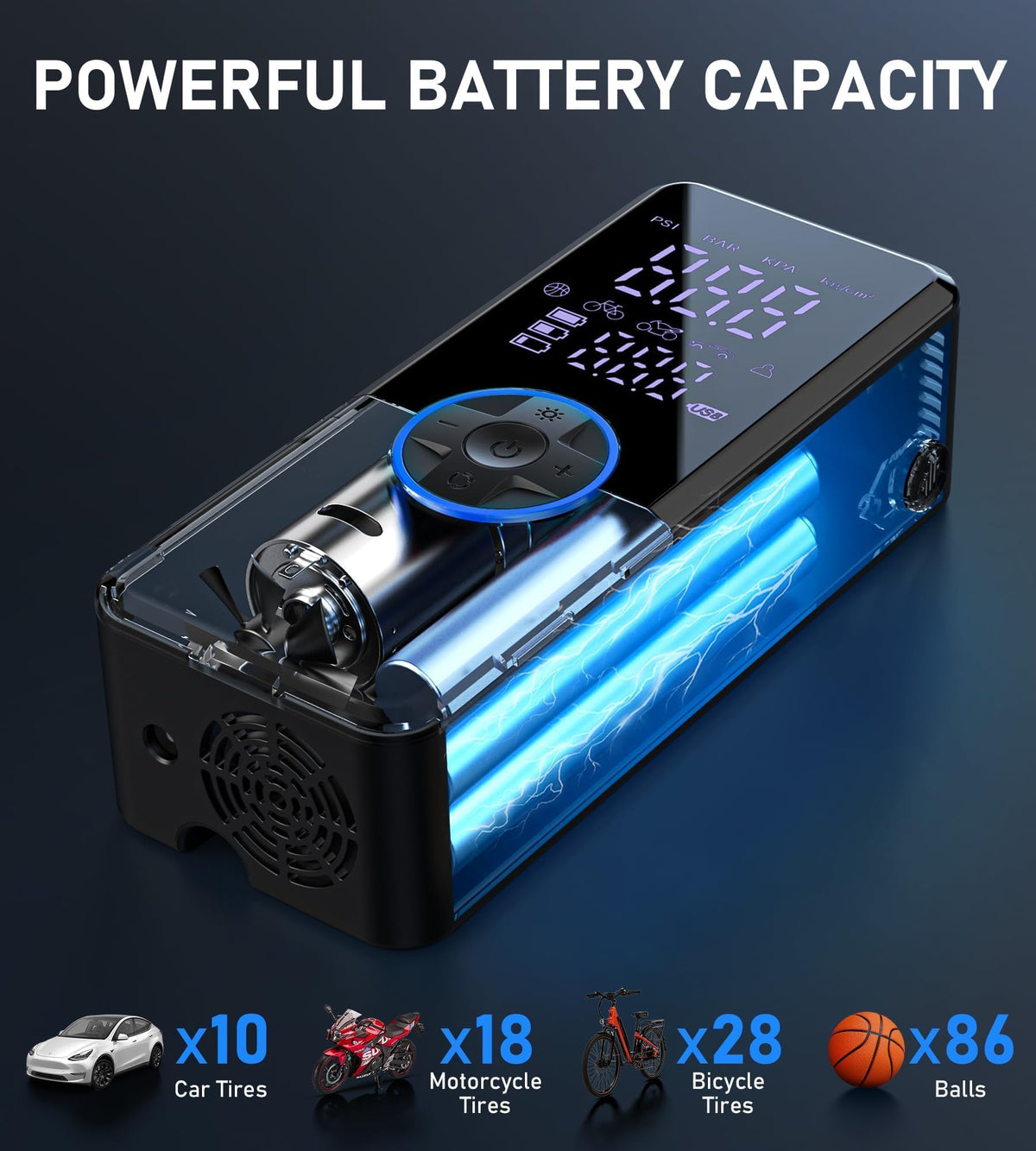 Portable Cordless Tire Inflator Air Compressor with Digital Gauge A247705