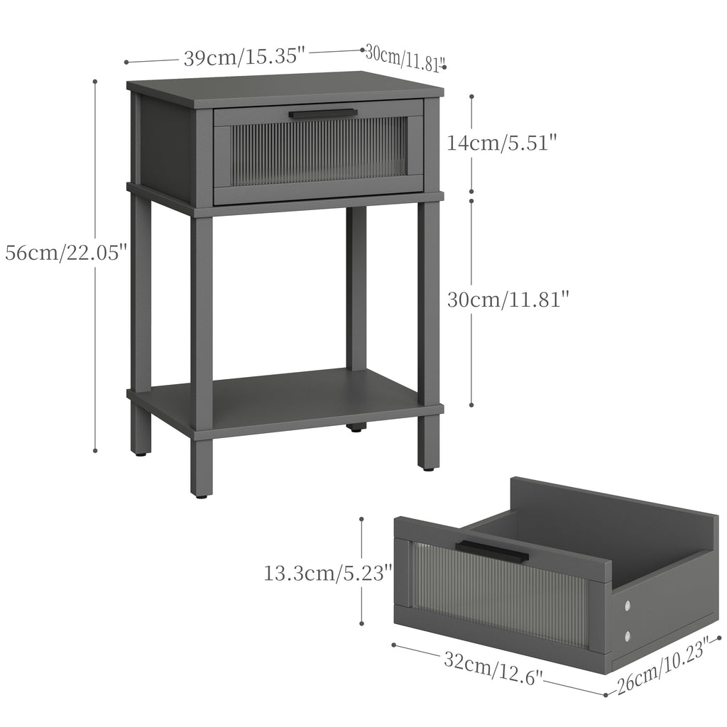Grey Wooden Nightstand with Drawer and Storage Shelf R623982