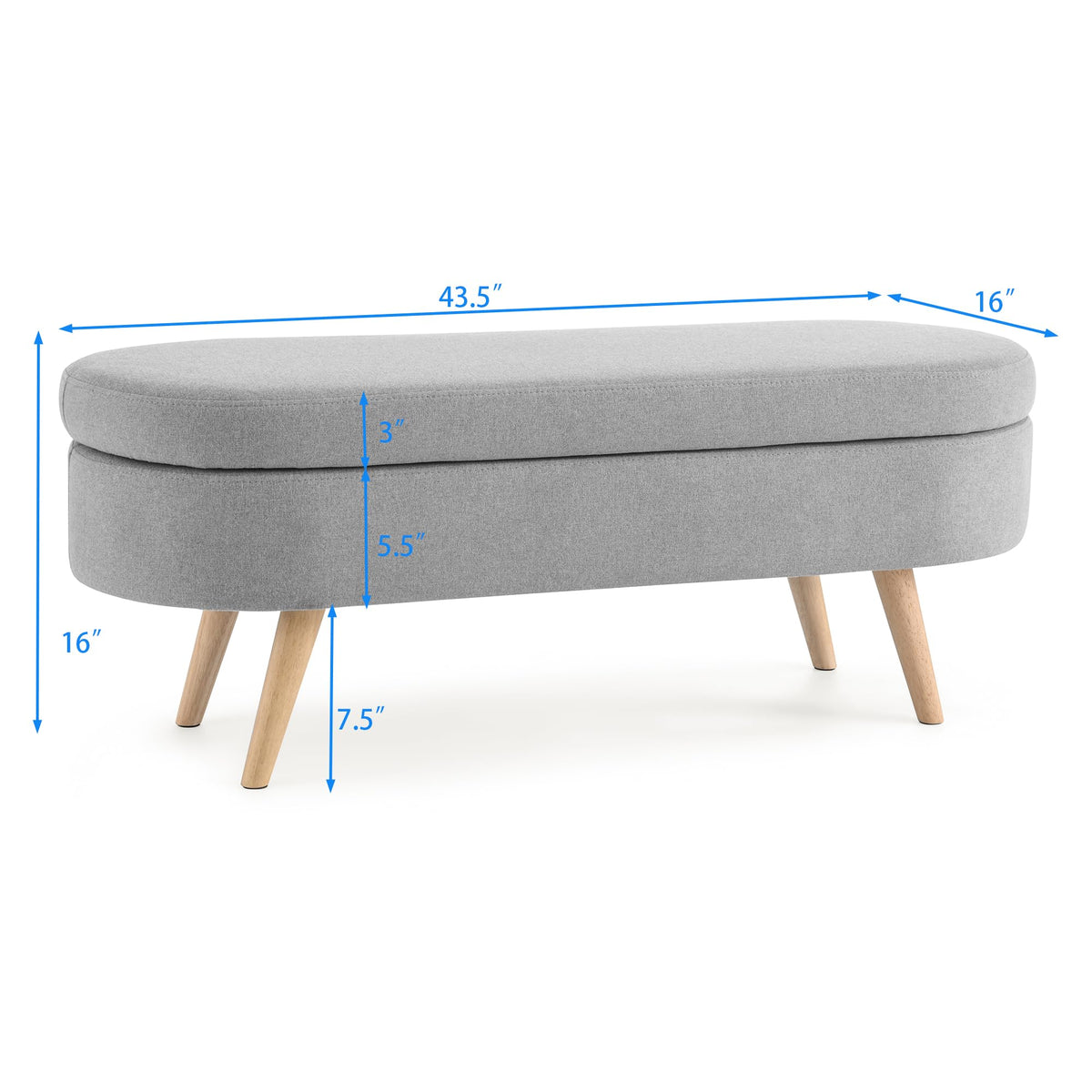 Oval Linen Upholstered Storage Bench with Rubber Wood Legs Y1612