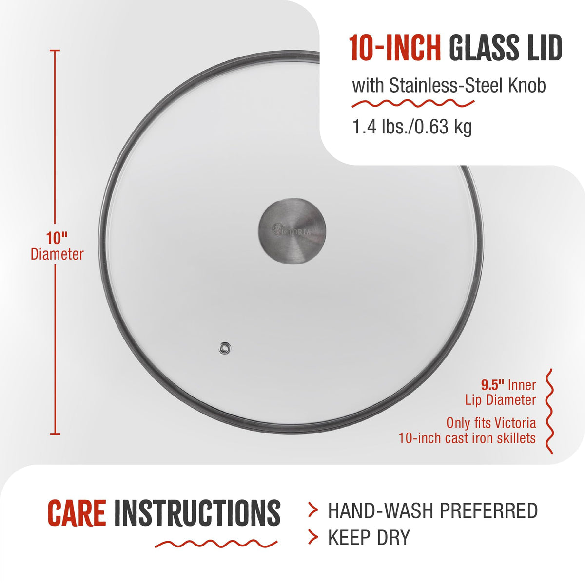 9.5-Inch Glass Lid for 10-Inch Cast Iron Skillet B273444