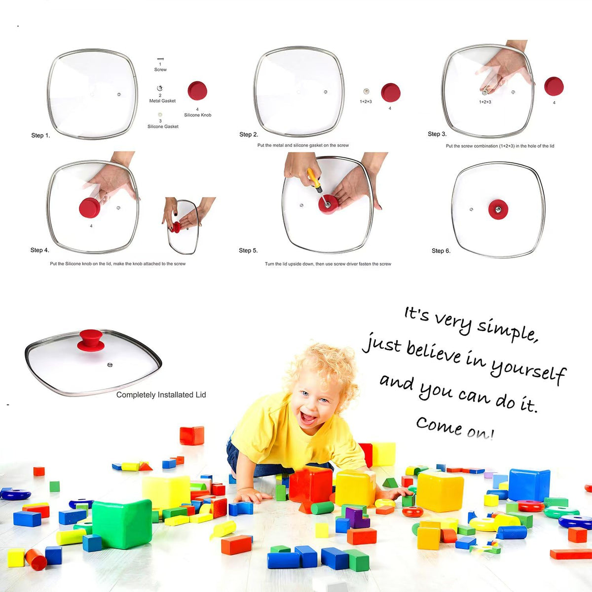 10.5 Inch Vented Square Glass Lid with Silicone Knob F968483