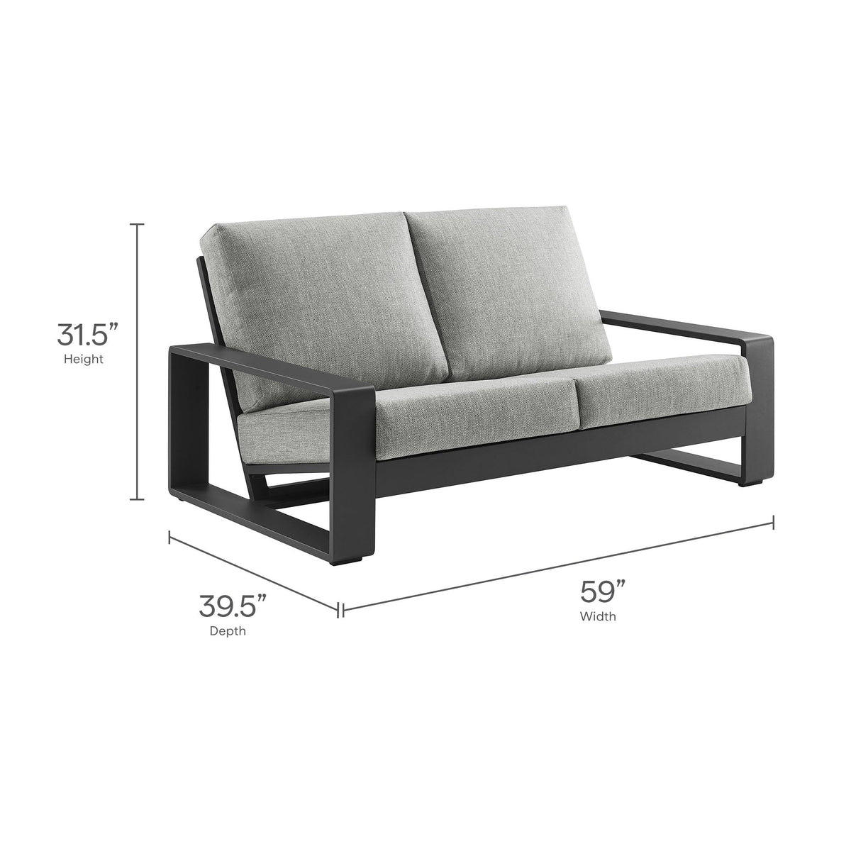 Light Gray Aluminum Outdoor Loveseat with Removable Cushions Z954020