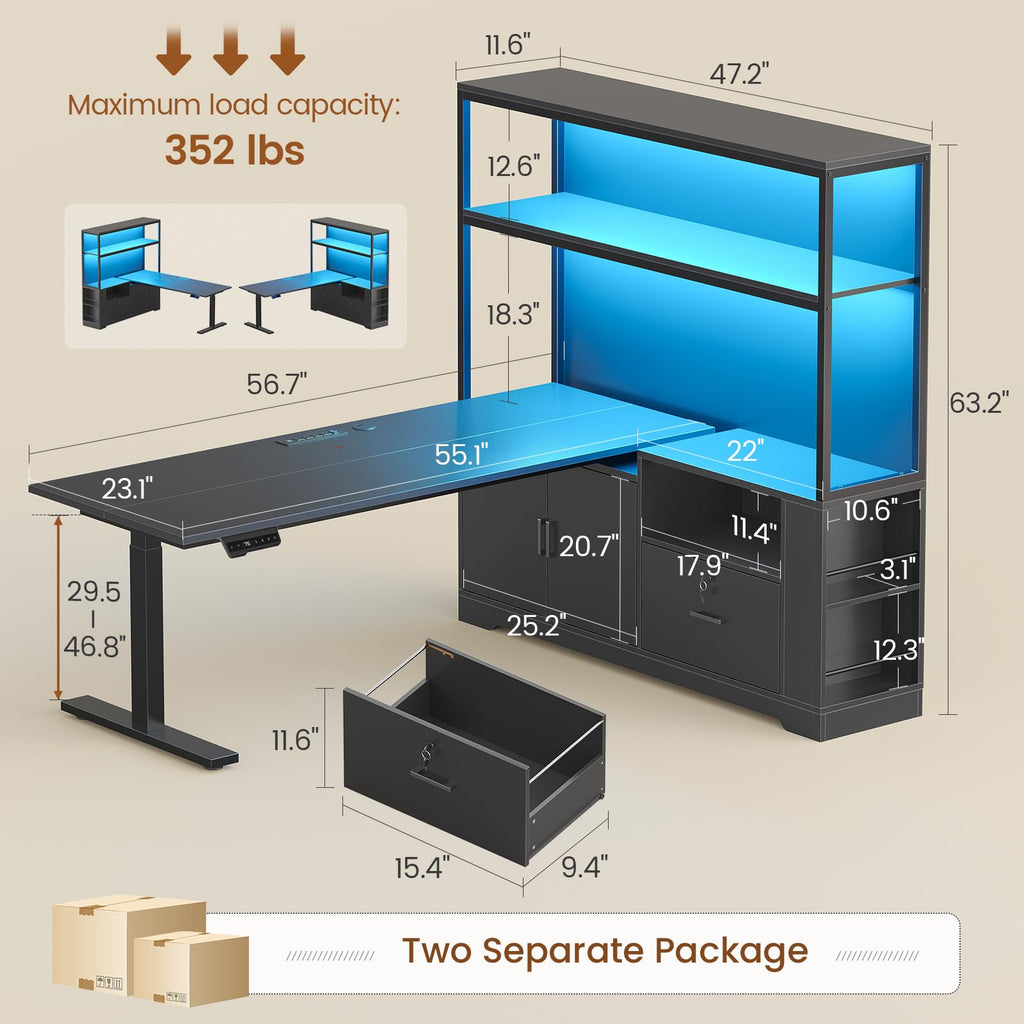 57" L Shaped Standing Desk with Storage Hutch X9221