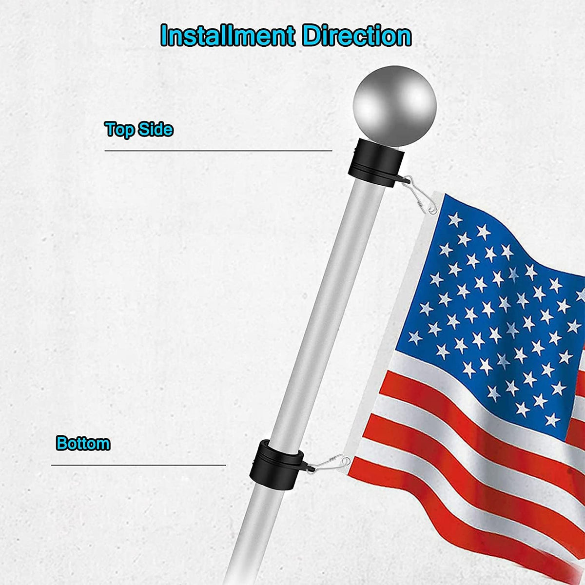 Aluminum Alloy 360° Rotating Flag Pole Rings with Carabiner, Pack of 2 F471