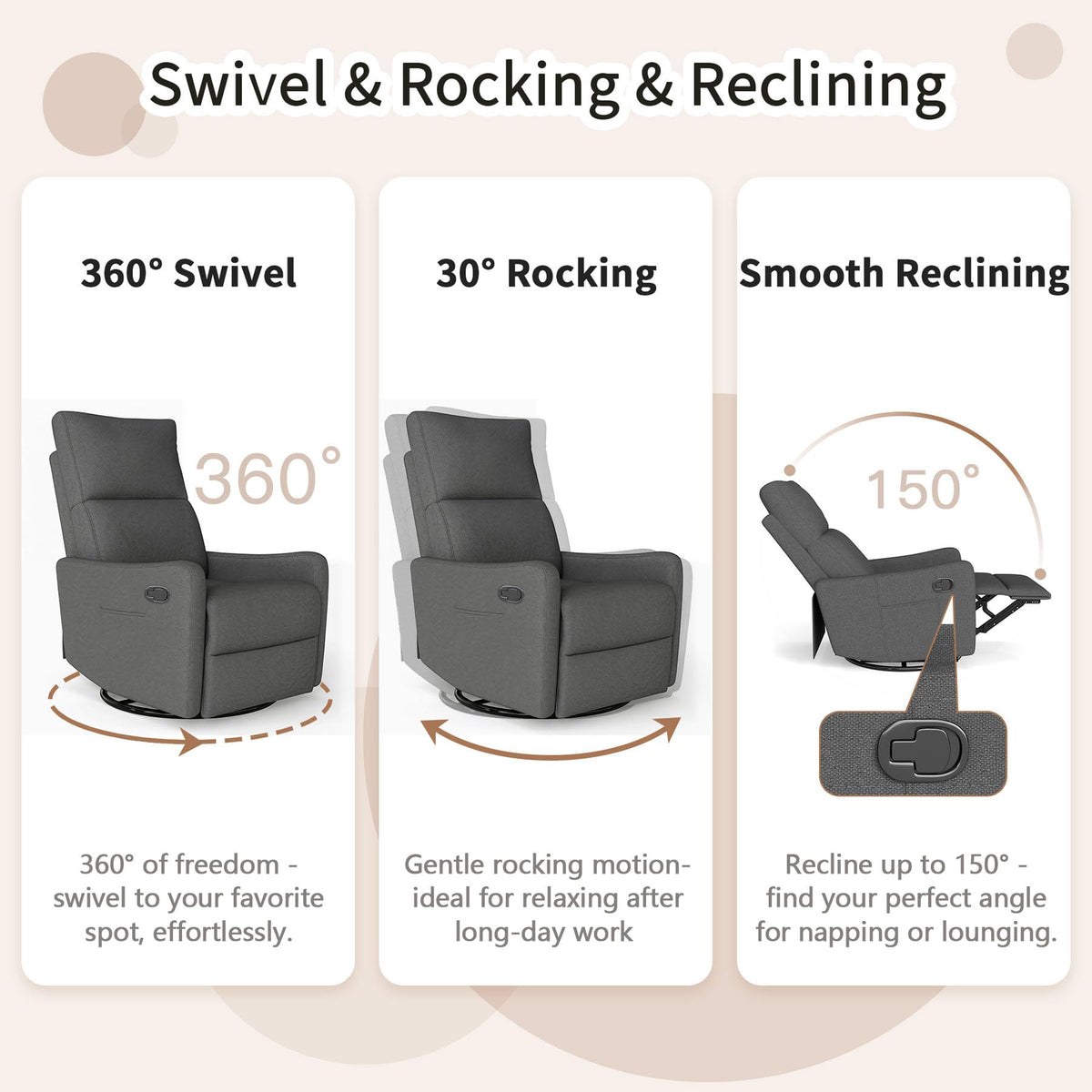 Gray Swivel Rocker Recliner Chair J245