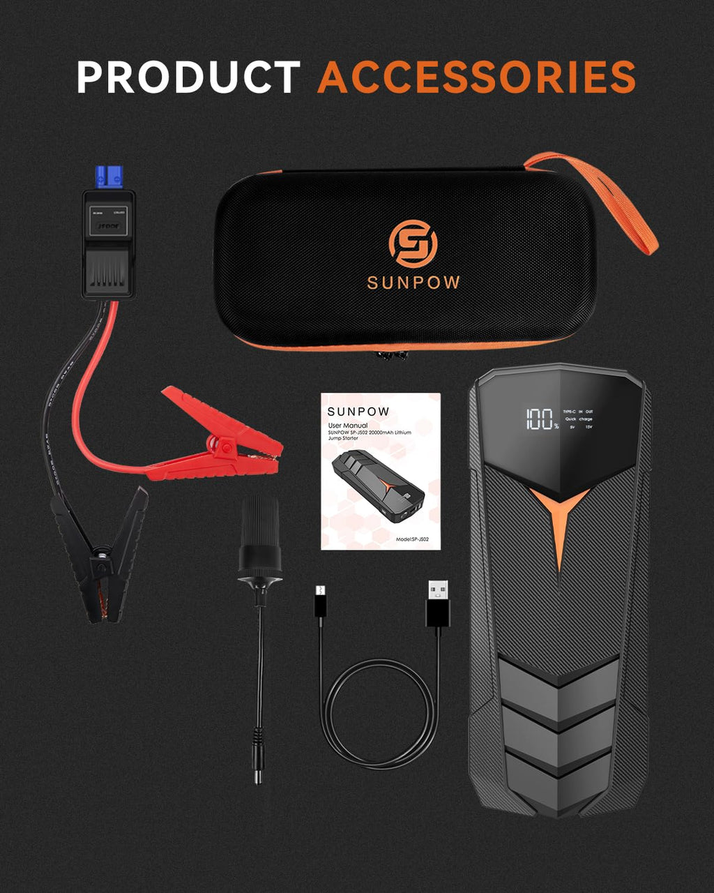 2000A Peak 20000mAh 12V Lithium Jump Starter Battery Pack with LCD Screen and LED Light D3658