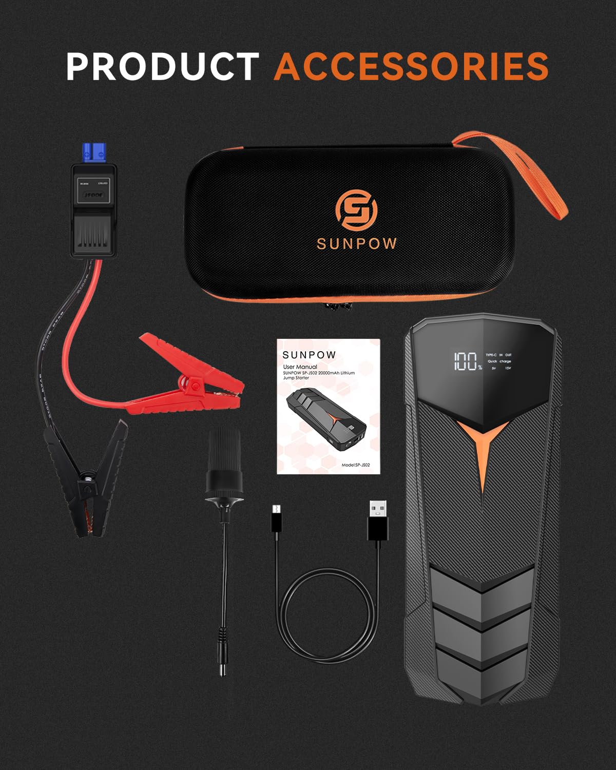 2000A Peak 20000mAh 12V Lithium Jump Starter Battery Pack with LCD Screen and LED Light D3658