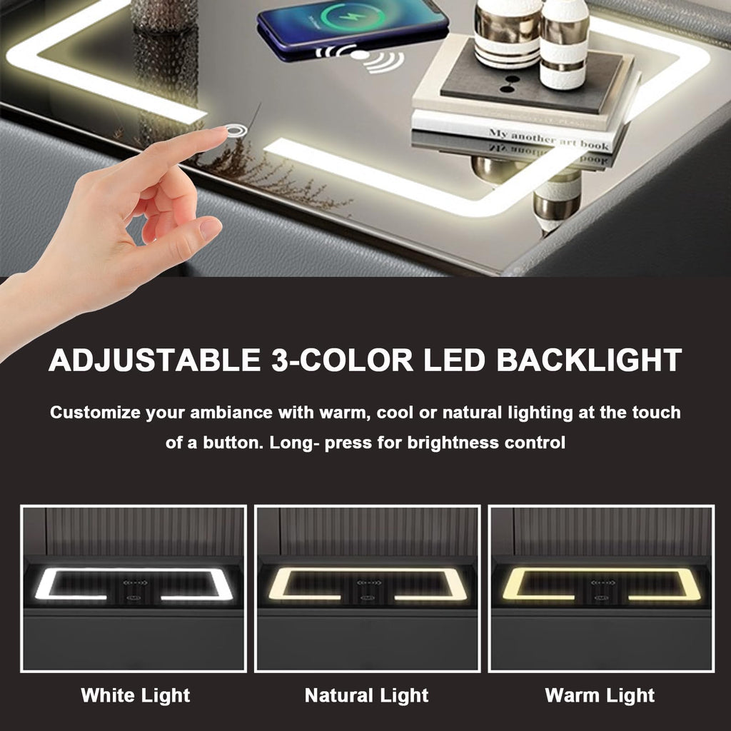 White 3 Drawer Nightstand with Fingerprint Lock and Wireless Charging P55213