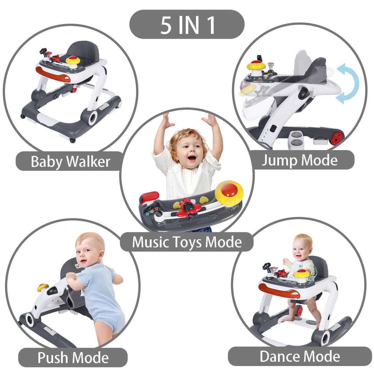 5 in 1 Baby Activity Walker with Wheel, Music & Lights F94944