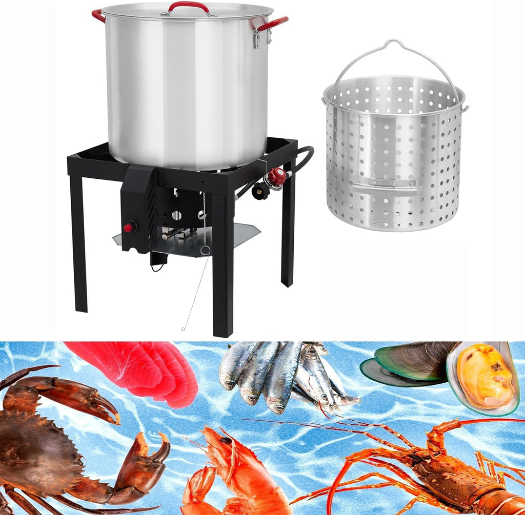60 Qt Aluminum Seafood Boil Pot with Basket & Burner A257237