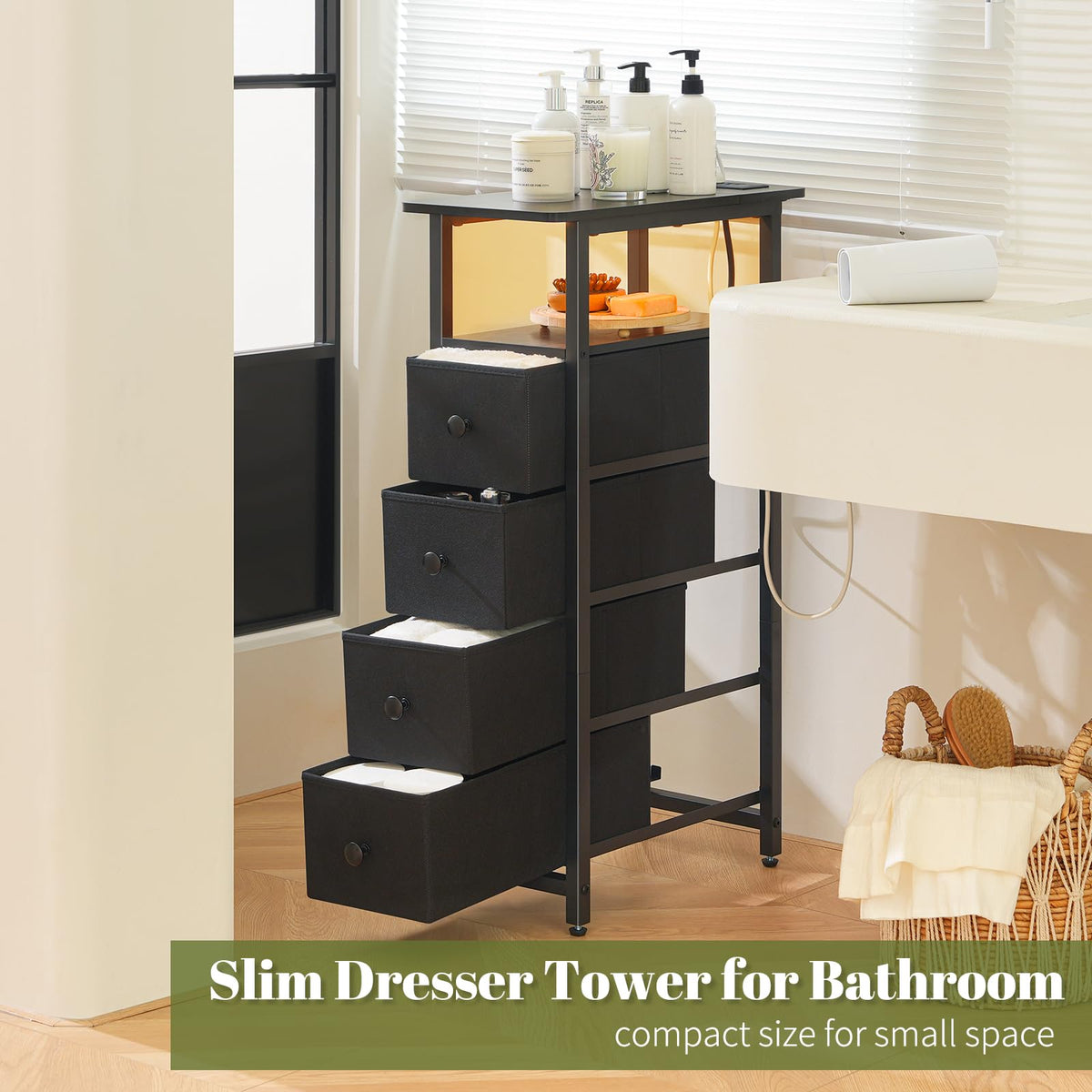 Narrow Nightstand with Charging Station W4108