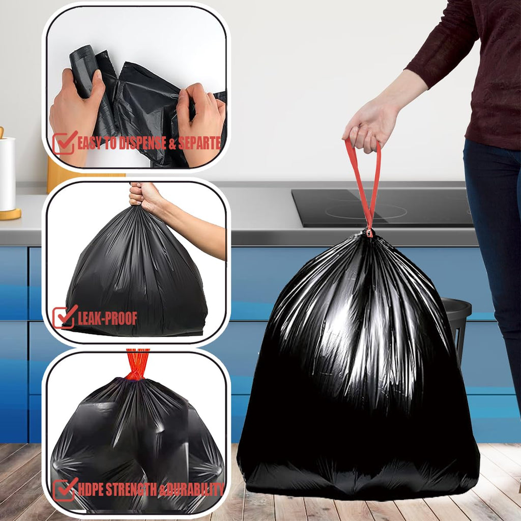 30 Gallon Drawstring Trash Bags, 150 Count Black Heavy Duty K6987