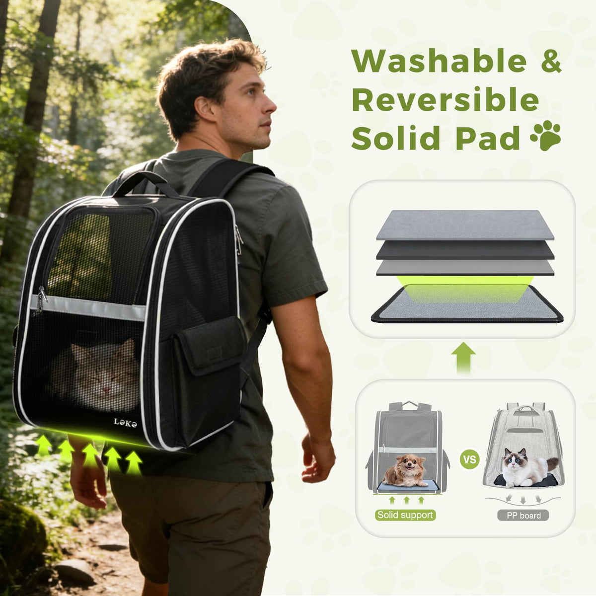 Dog Carrier Backpack for Small Medium Dogs Cats up to 18 lbs, Breathable Pet Backpack Carrier with 3 Entrances F4707