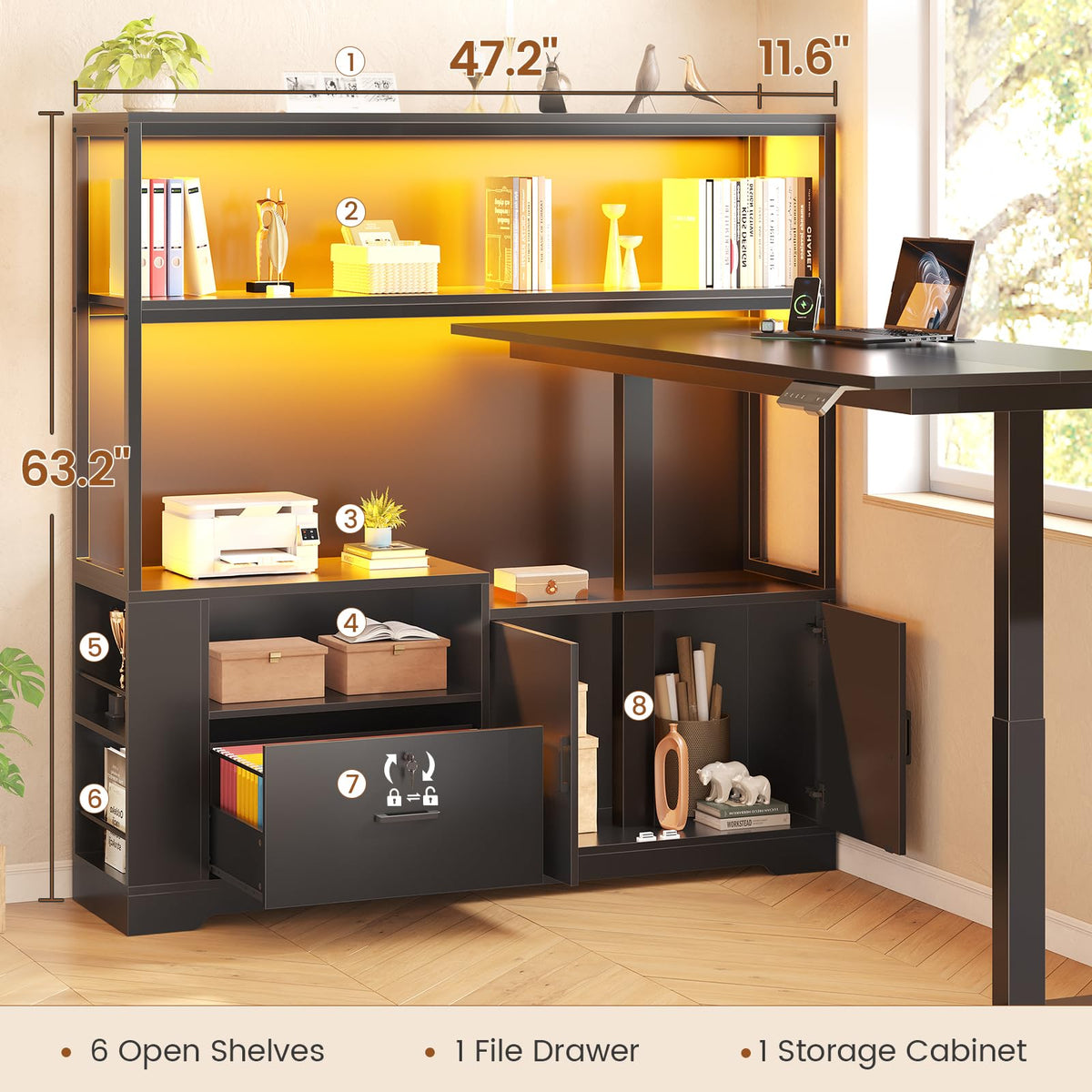 57" L Shaped Standing Desk with Storage Hutch X9221