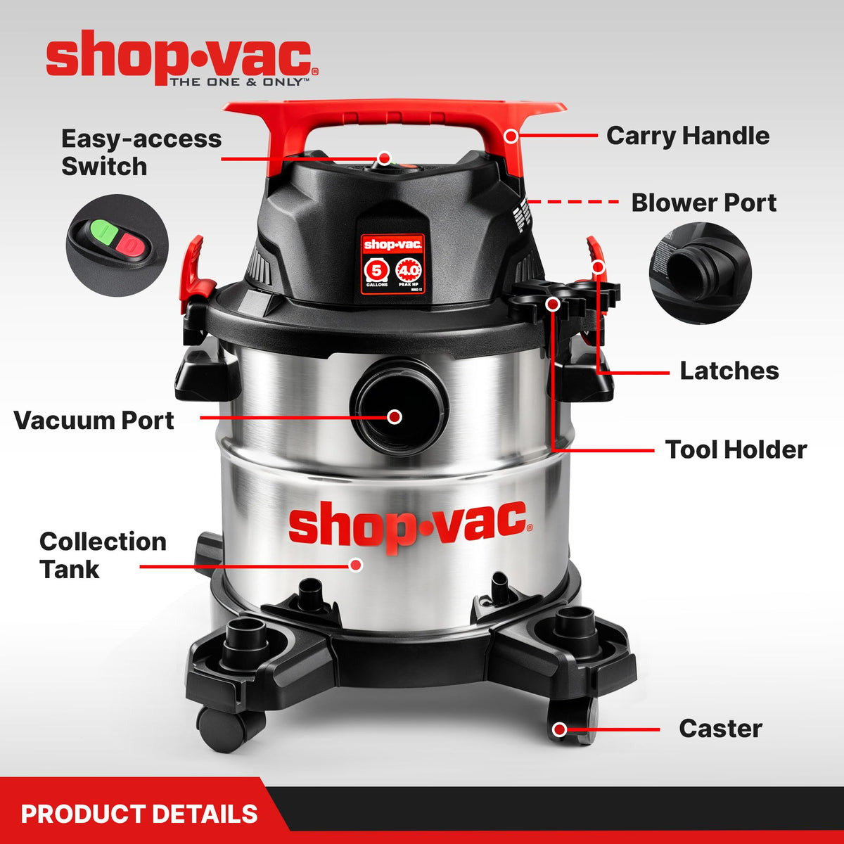 Wet/Dry Vacuum with Blower, 5 Gallon, 4 Peak HP H845343