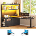 57" L Shaped Standing Desk with Storage Hutch X9221