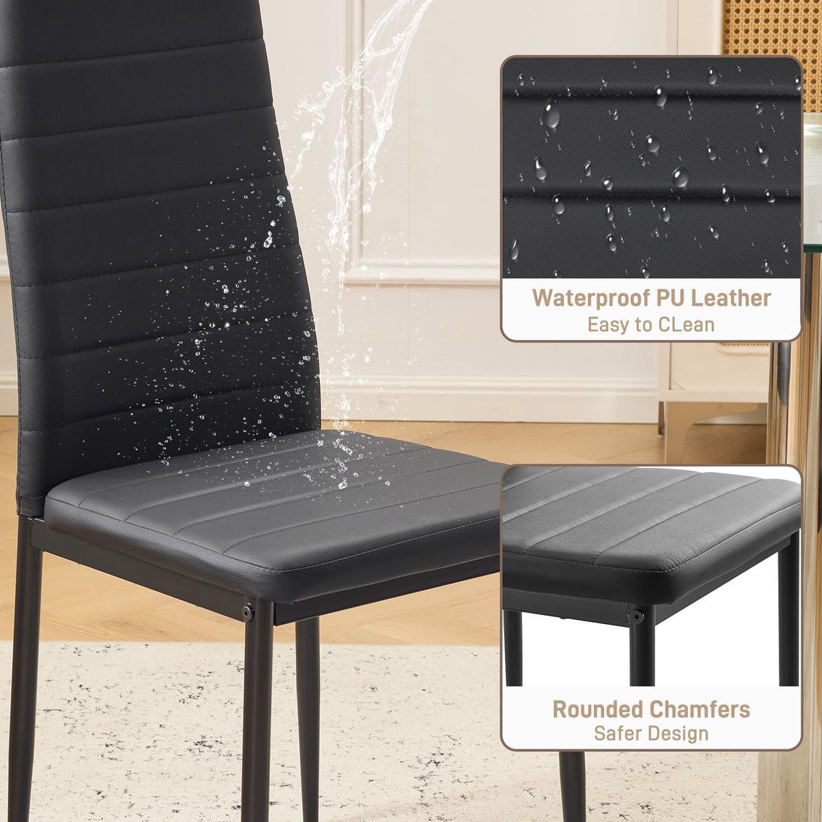 Black PU Leather Dining Chairs Set of 4 F9474