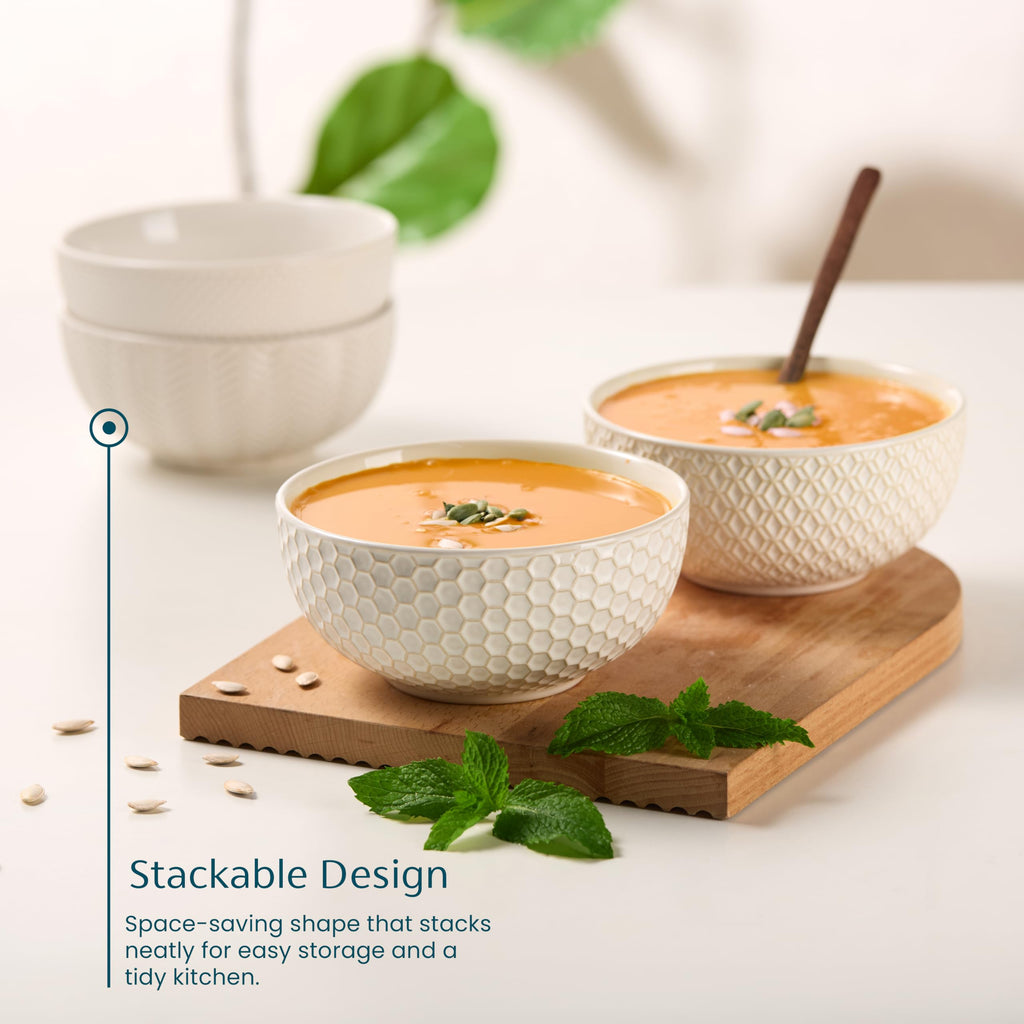 Ceramic Soup Bowls, 30 oz, Set of 4, Ivory H8594