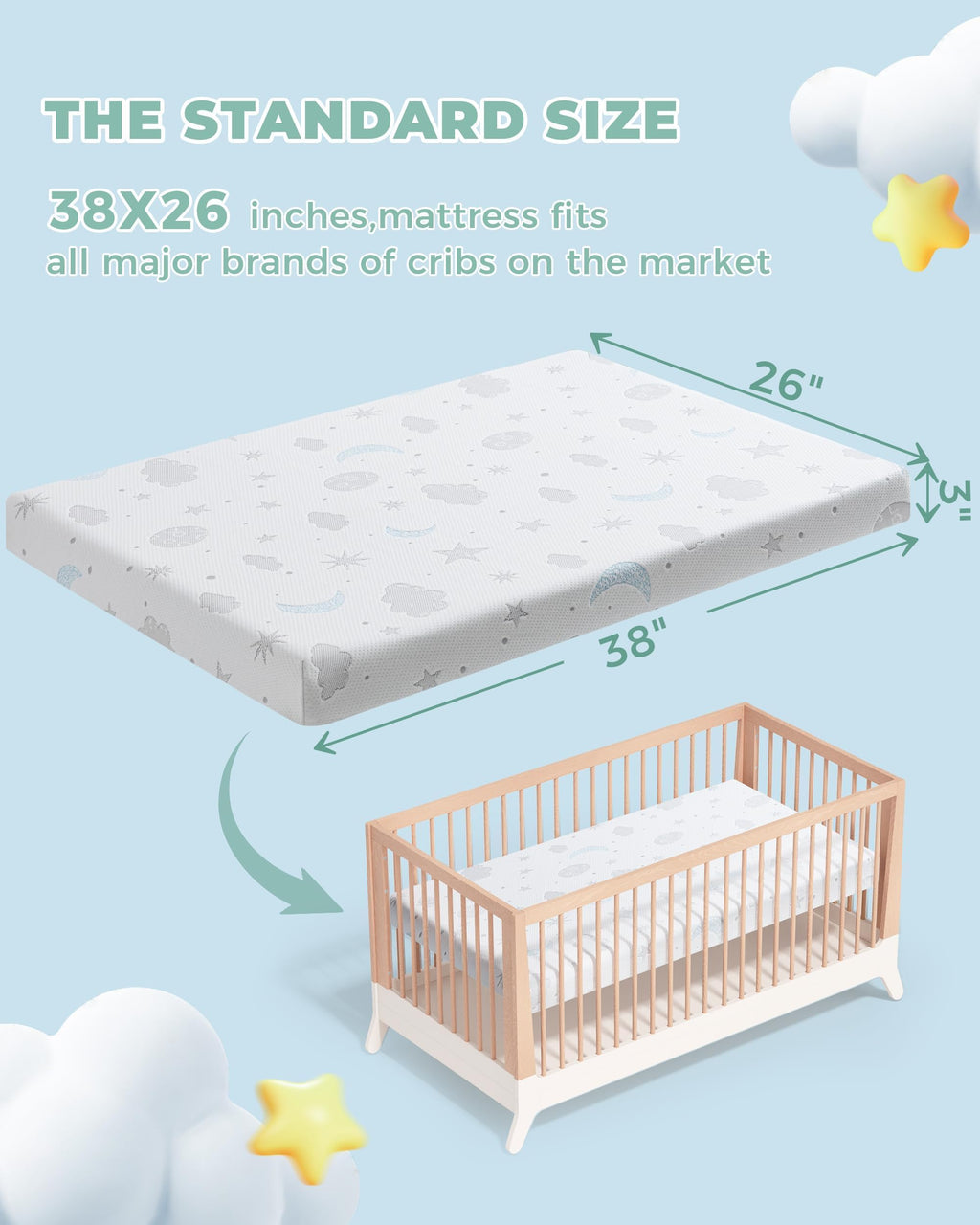 38x26'' Breathable Soft Plush Memory Foam Pack and Play Mattress P1187
