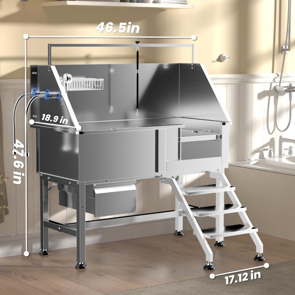 46" Stainless Steel Dog Washing Station with Storage Drawer I150899