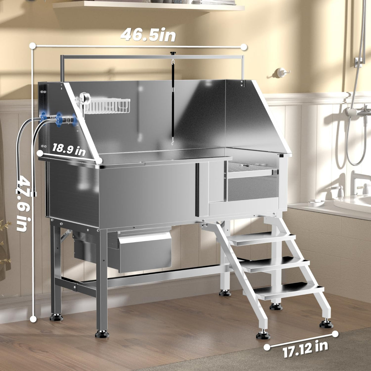 46" Stainless Steel Dog Washing Station with Storage Drawer I150899