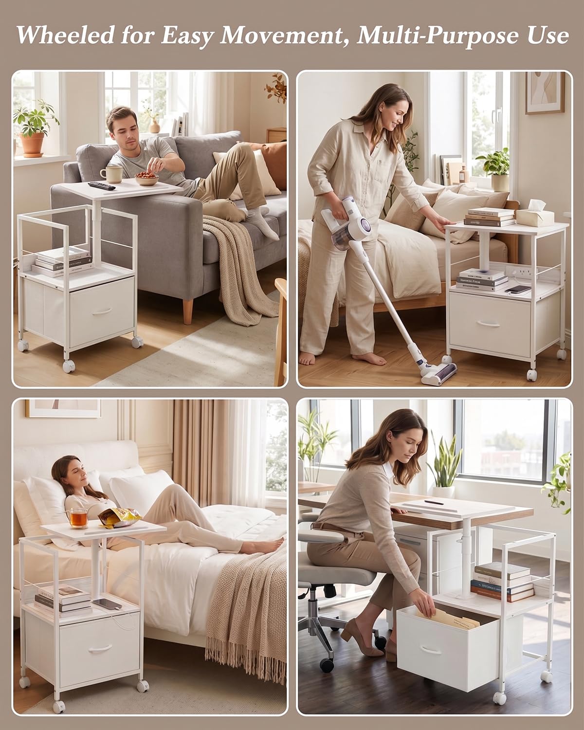 White Night Stand with Charging Station & Swivel Top I3100