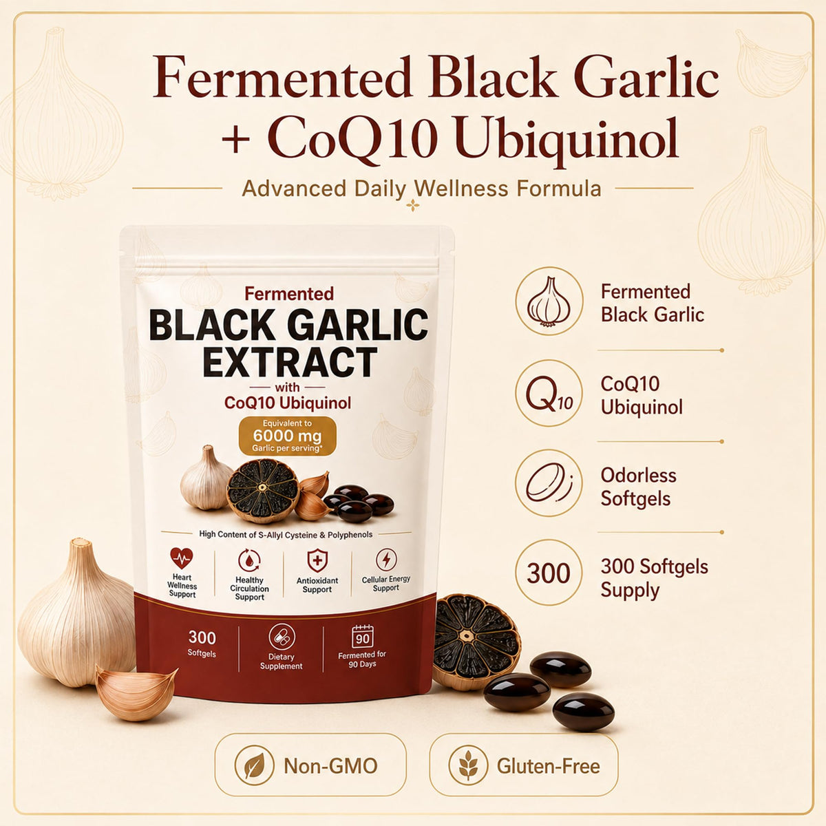 Black Garlic CoQ10 Capsules 300 Count Z210217