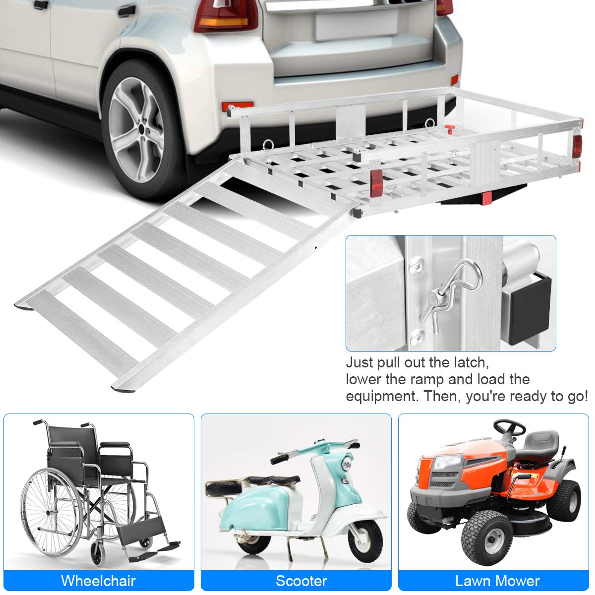 50"x 29.5" Aluminum Hitch Cargo Carrier with Ramp P6285