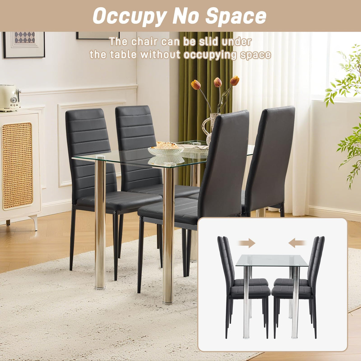 Black PU Leather Dining Chairs Set of 4 F9474