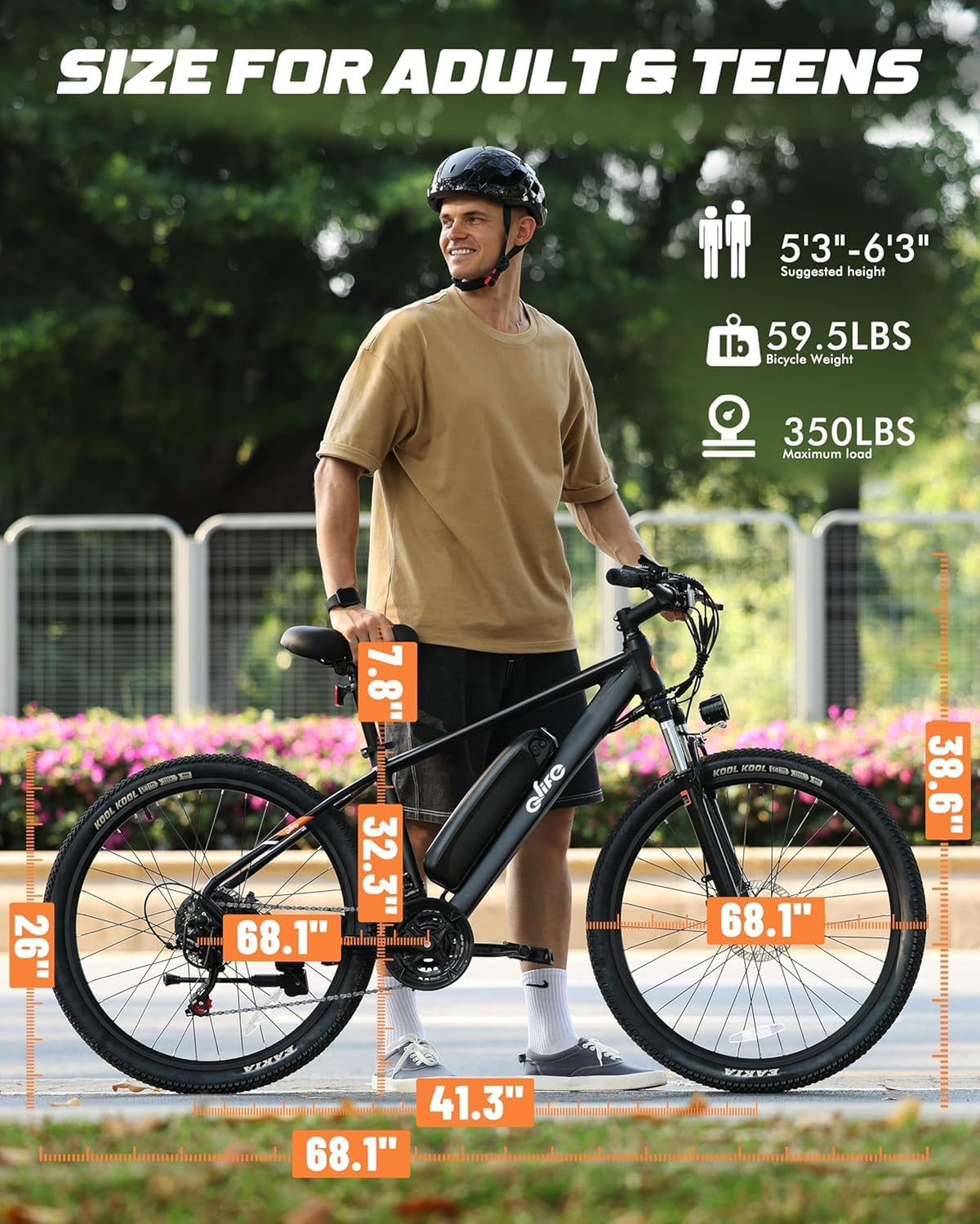 Electric Bike 21-Speed 1000W 48V 375Wh 26X2.1 Tire E-MTB L662