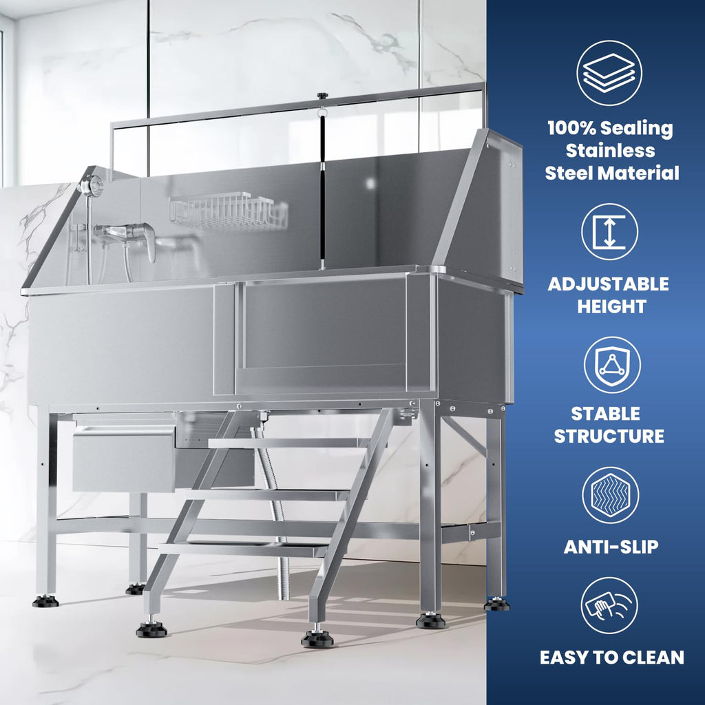 46" Stainless Steel Dog Washing Station with Storage Drawer I150899