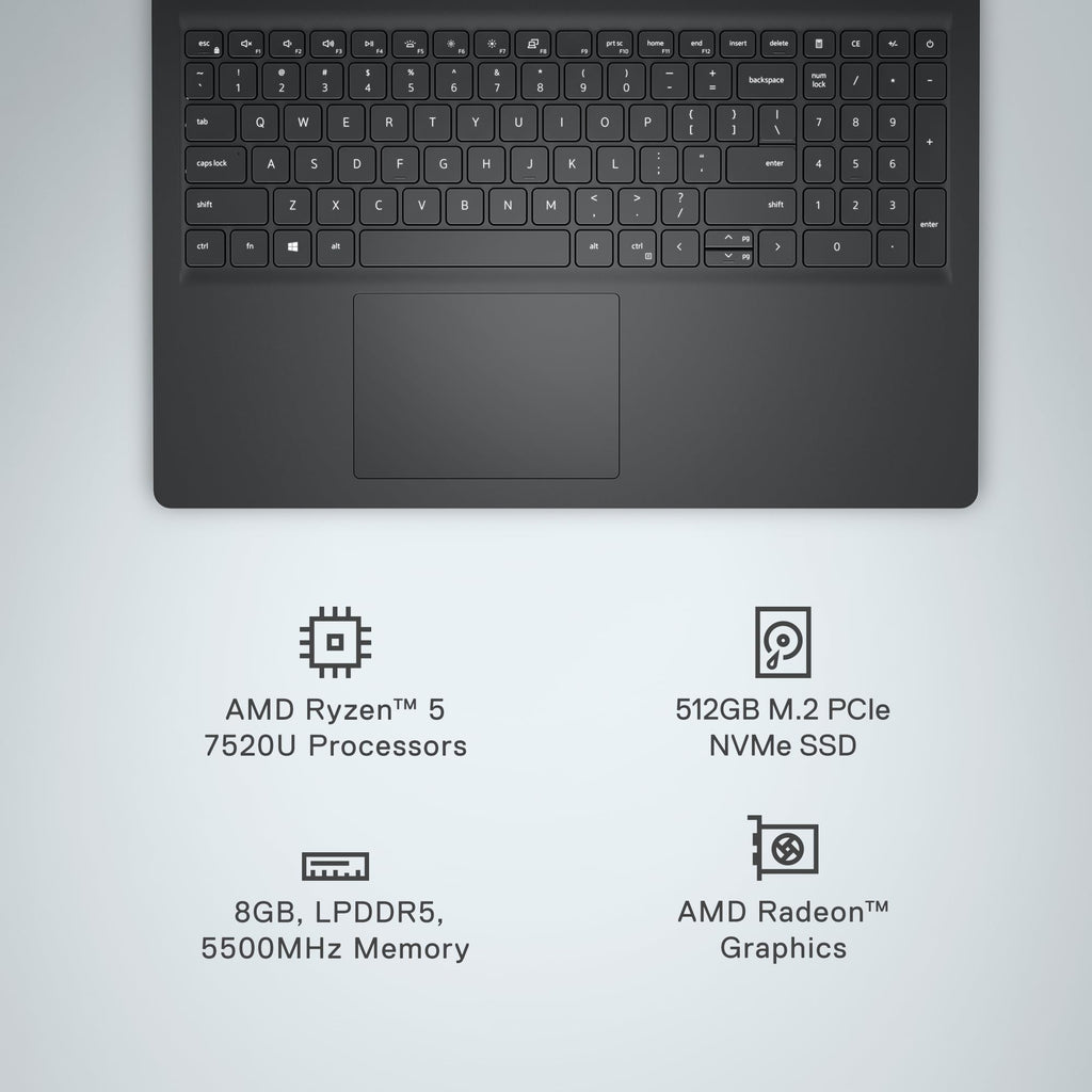 15.6-inch FHD Laptop AMD Ryzen 5 8GB DDR4 RAM 512GB SSD Windows 11 Carbon Black K722134