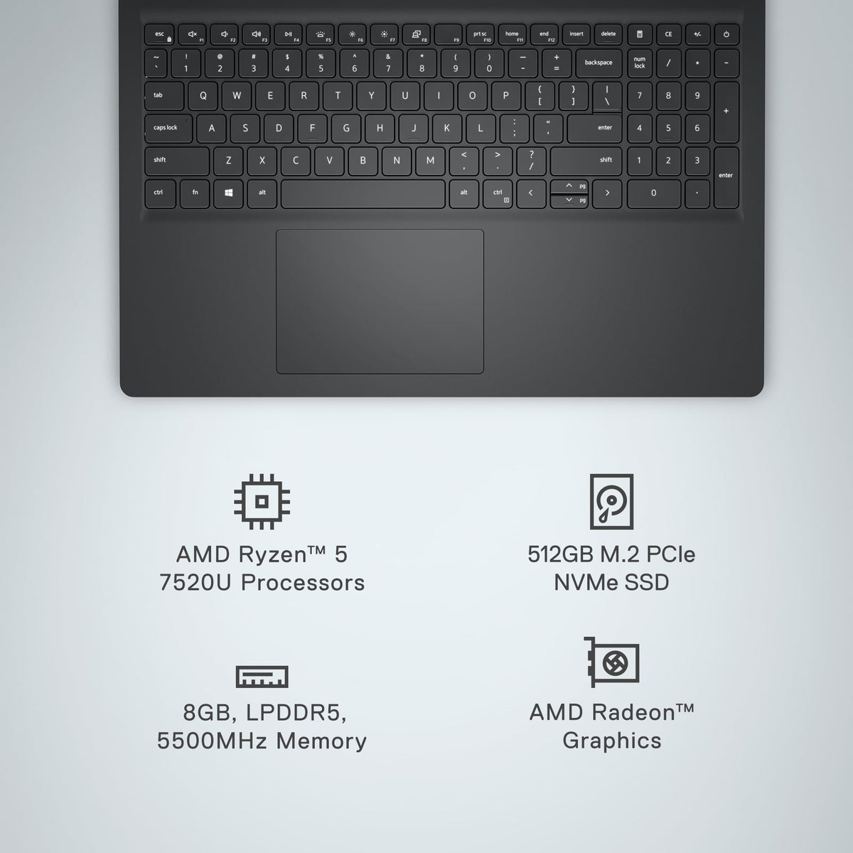 15.6-inch FHD Laptop AMD Ryzen 5 8GB DDR4 RAM 512GB SSD Windows 11 Carbon Black K722134