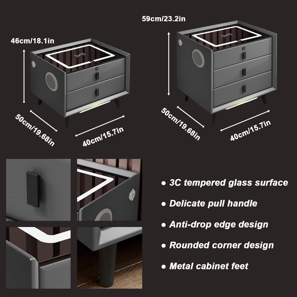 White 3 Drawer Nightstand with Fingerprint Lock and Wireless Charging P55213